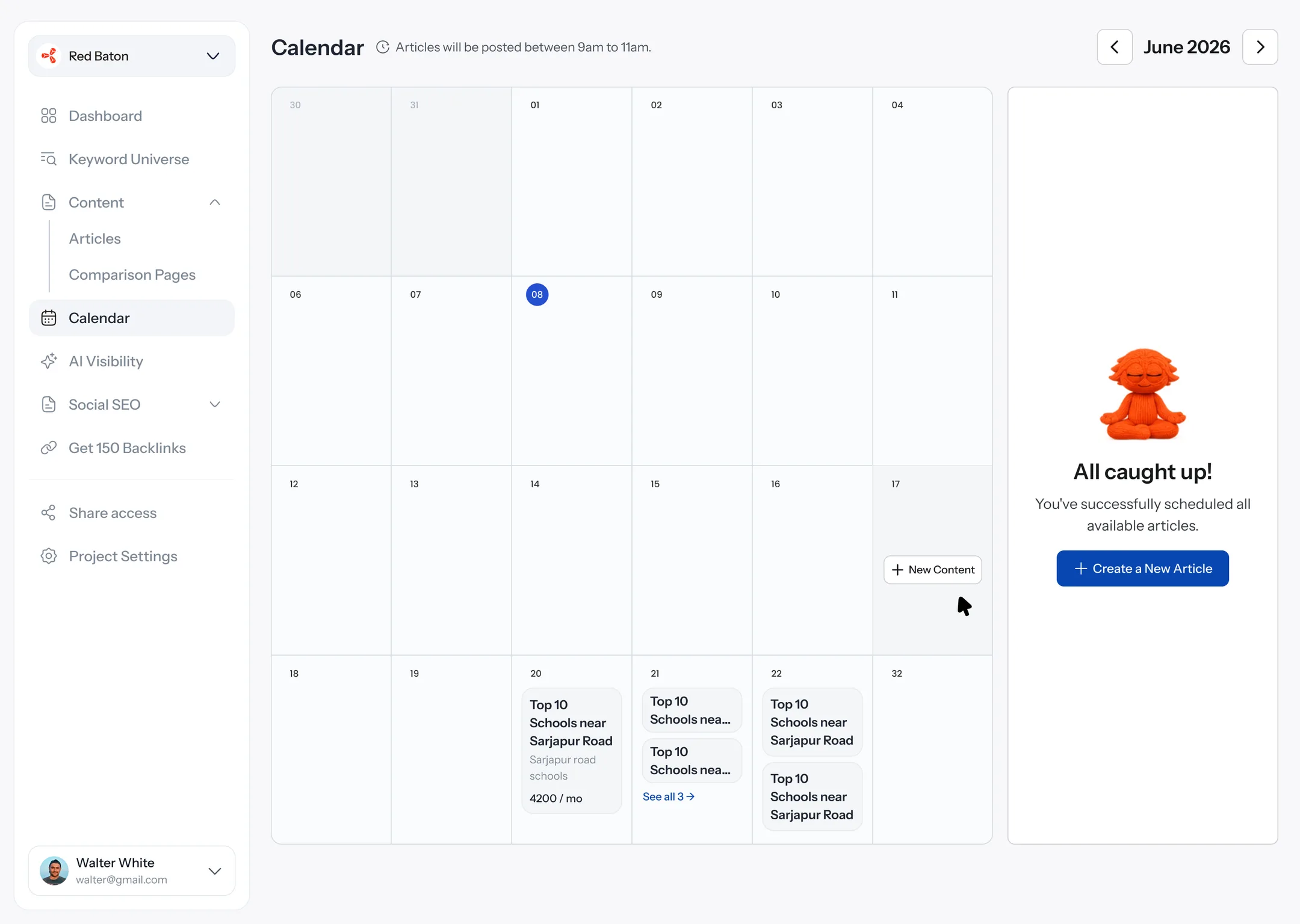 All caught up state in the calendar panel