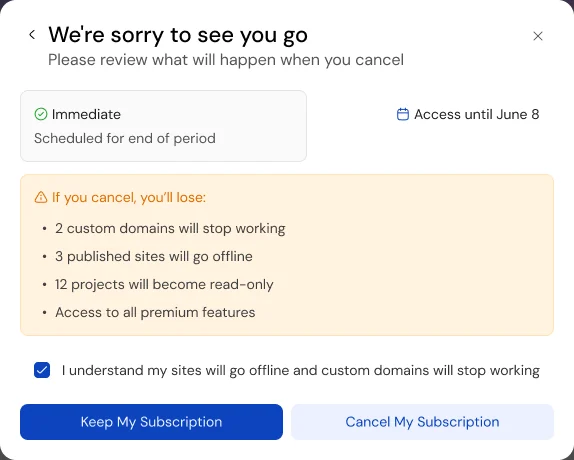 We’re sorry to see you go, with what you’ll lose
