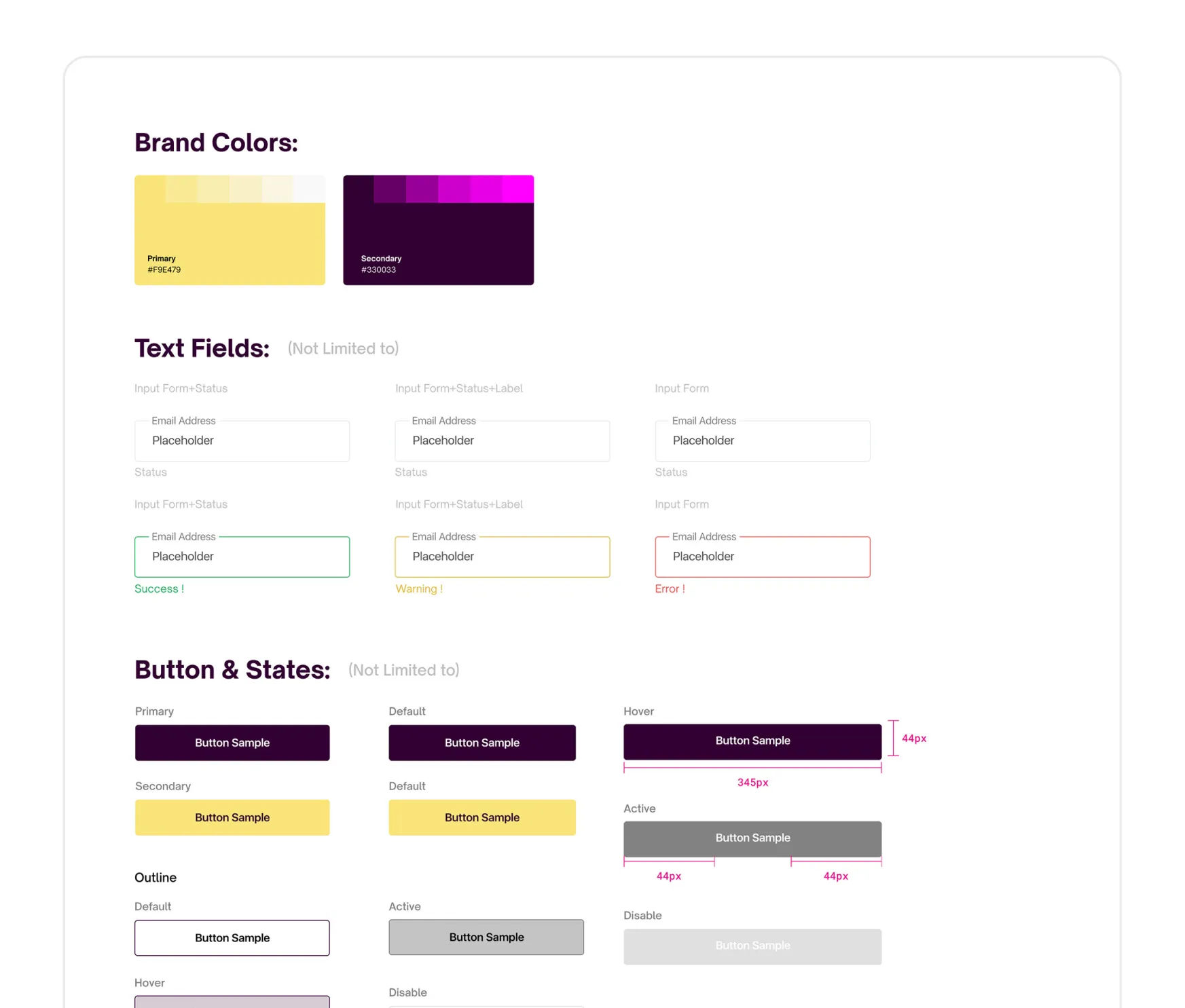 Freshway brand colours, text fields and button states