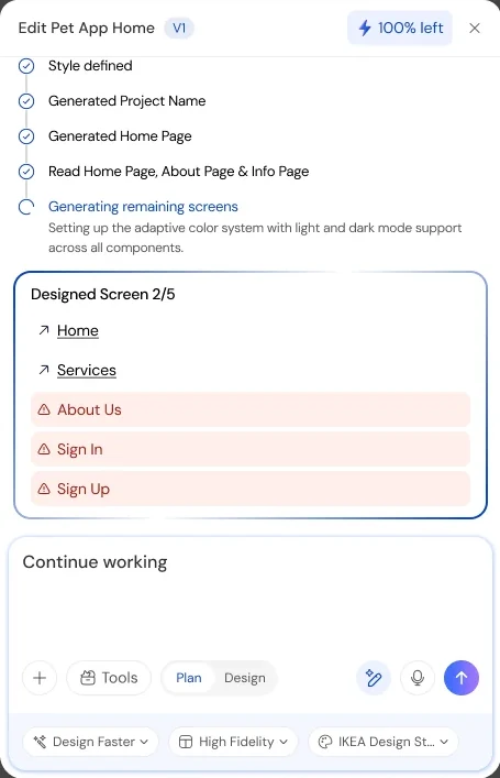 Continue working pre-filled in the prompt box
