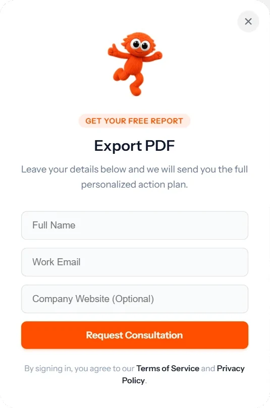 Export PDF form asking for a name and work email