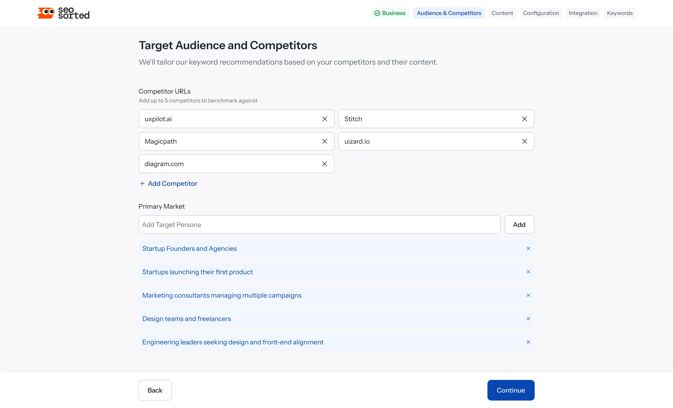 Target audience and competitors step