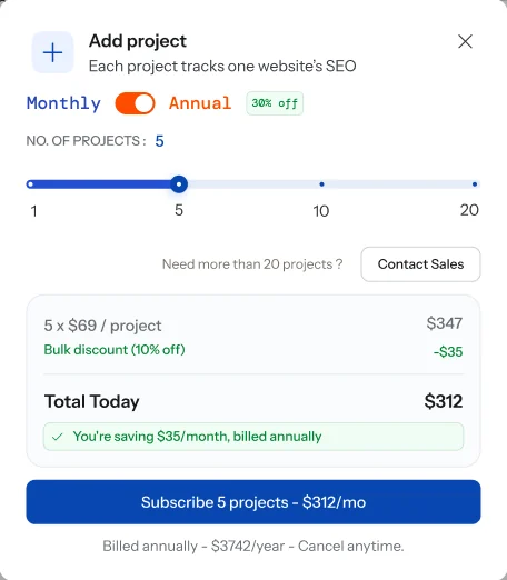 Add project dialog with a slider and bulk discount
