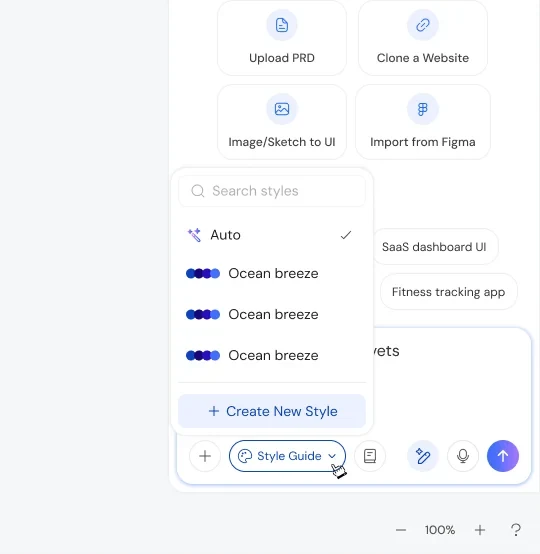 Style guide picker with Auto, presets and Create New Style