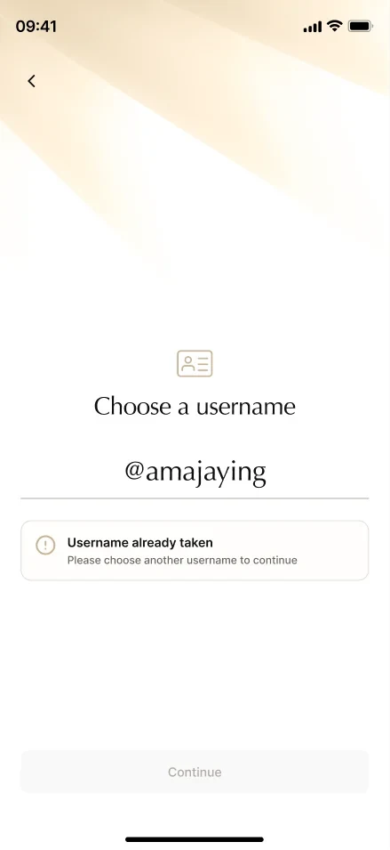 Username taken error