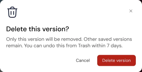 Delete this version dialog
