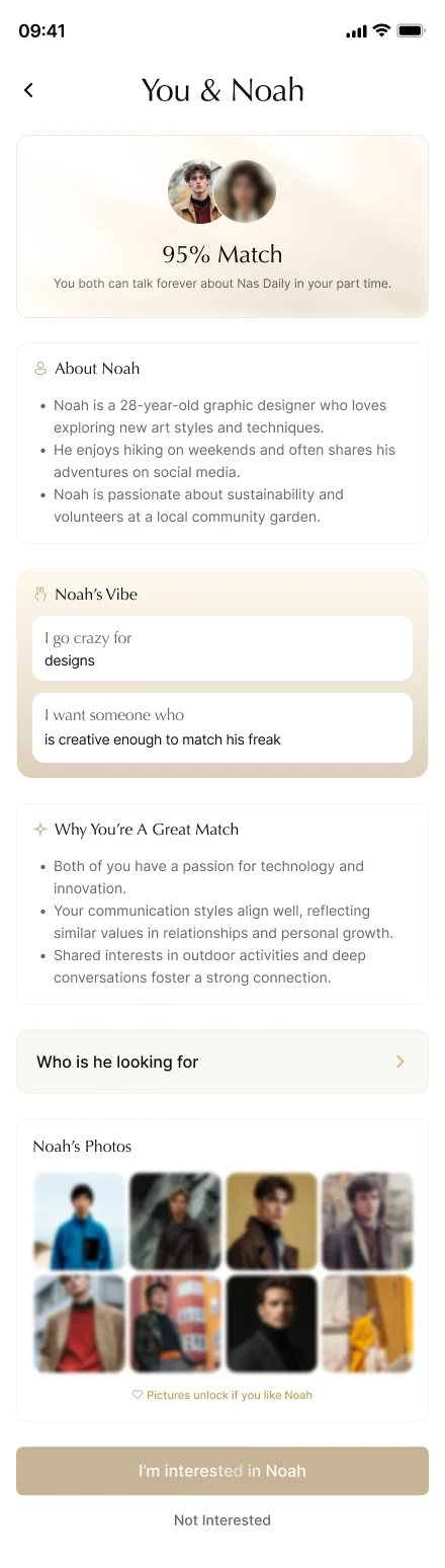 Match profile with blurred photos until interested